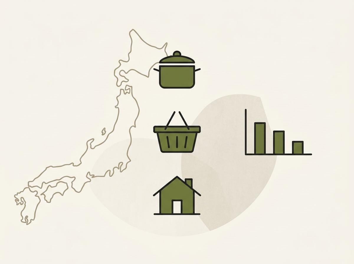 内需セクター全体を俯瞰するような抽象的な地図と図表のコラージュ